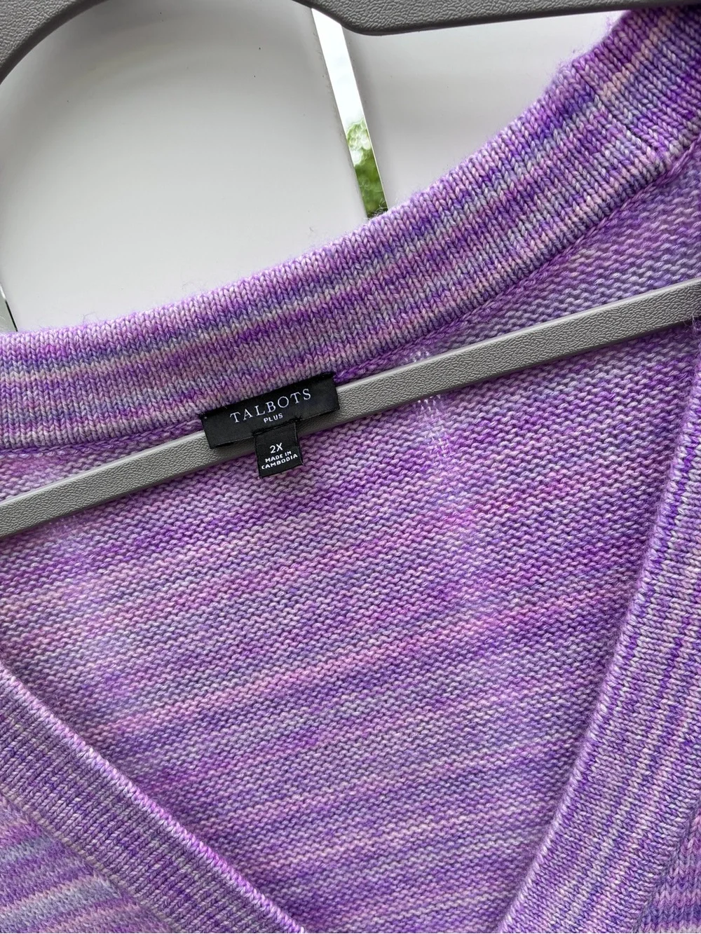 Talbots Lavender-Pink Marled V-Neck Button Cardigan